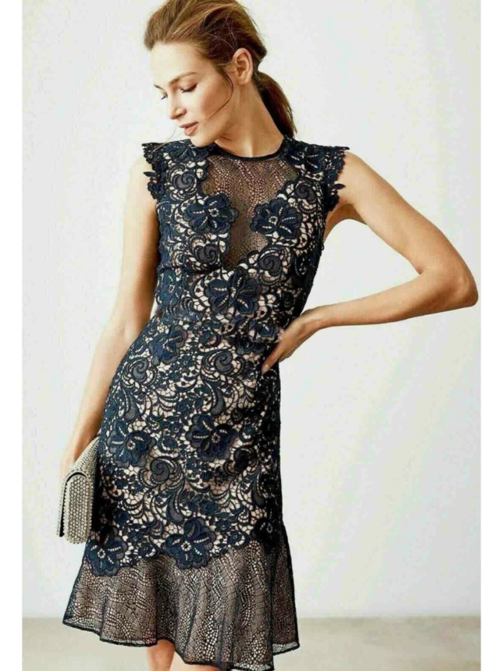 NWT Reiss June Lace Navy Blue Dress, size US 2